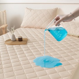 PAJEO Waterproof Fitted Mattress Protector Queen Size, Quilted Bed Mattress Cover with 17" Deep Pocket – Bedding Soft Pad Machine Washable (1 Pcs Mattress Pad) (Khaki)