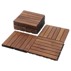 Deck Tiles - Pack of 10 Waterproof Acacia Wood Patio Tiles, Flooring Tile for Indoor and Outdoor - 12 x 12 inches (Dark Brown)