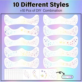 20 Pcs Face Temporary Tattoos, Holographic Multichrome Glitter Freckles Face Tattoo, Glitter Freckles, Holographic Laser Sparkle Makeup Patches, Waterproof Face Glitter Makeup Patches for Women