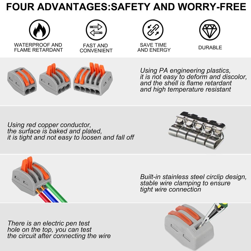 110PCS Compact Wire Connectors,Electrical Connector Blocks, 55pcs Clamp 2-Port/45pcs Clamp