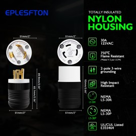 EPLESFTON 1 Pack NEMA L5-30R Locking Connector, Twist Generator Connectors, 30 Amp 125V 2 Pole 3 Wire Grounding, Female Extension Cord Ends, Industrial Grade Heavy Duty, UL Listed(E355464)