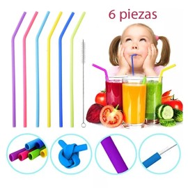 Universo en Linea Popote Silicon Ecológico Flexible 6 Piezas Cepillo Full