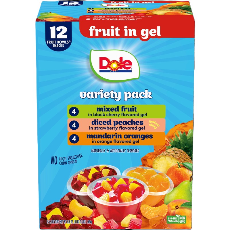 Unbranded Dole Fruit Bowls in Gel: Peaches, Mandarin Oranges, &