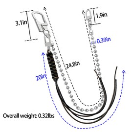 Ahiller Biker Key Wallet Chain - 25" Stainless Steel Ball Bead Pant Belt Pocket Punk Chains with Long Tassel Pendant Decoration for Men Women (LSZL-Silver-BK-1P)