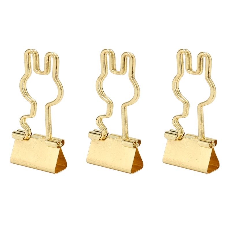 100Pcs Bunny Binder Clips Gold Cute Handle Durable Metal Multifunction