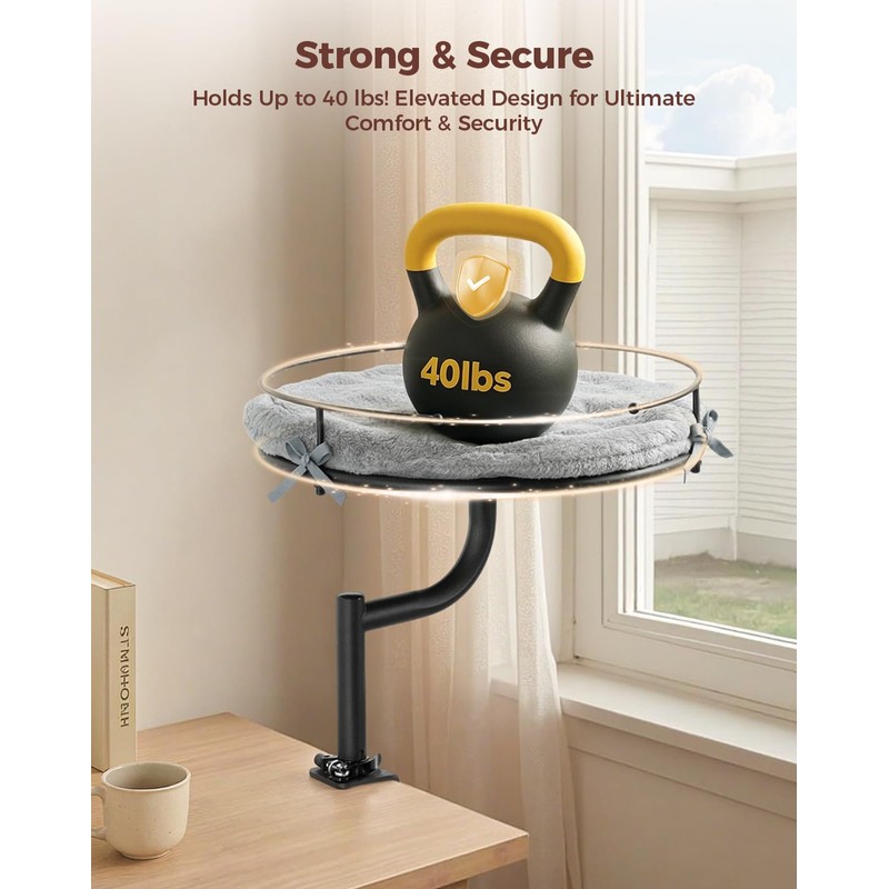 Cat Desk Bed, 360°Rotation & Height Adjustable Cat Bed for