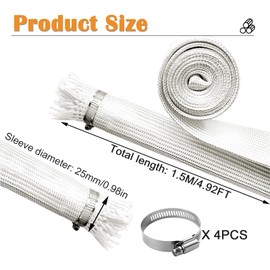 ALI2 Abgasschlauch 25mm für Stromerzeuger,Hitzeschutzschlauch Auspuff,300cm Isolierung Schlauch High Temp Fiberglass Sleeving,Standheizung Abgasrohr Schlauch für Notstromaggregat (25mmx150cm)