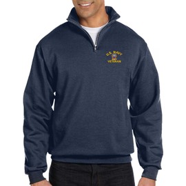 MilitaryBest U.S. Navy Veteran Vintage Heather Navy Embroidered Quarter-Zip Pullover (X-Large)