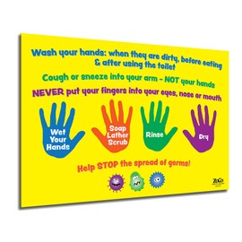 Safety Magnets Hand Hygiene Posters (5 Pack) for Kids - Laminated, 12 x 18 inches - Hand Washing Pediatric Posters - School Nurse Office Decorations - Covid Classroom Supplies
