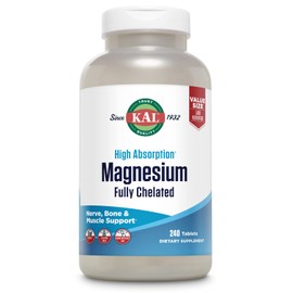 KAL Magnesium Glycinate Tablets, Fully Chelated, High Absorption Formula with Magnesium Bisglycinate Chelate for Nerve, Muscle  Bone Health Support,  