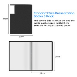 JIKIOU A4 Display Book Folder 40 Pockets Presentation Book Document Folder with Plastic Sleeves, Presentation Project Folders for Individuals, School,Offices, 3 Pack Black