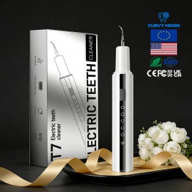 CURVY MOON Household Ultrasonic Teeth Clean Kit Machine Tooth Stain Tartar Plaque Remover Electric Waterproof Dental Scalercolor: White