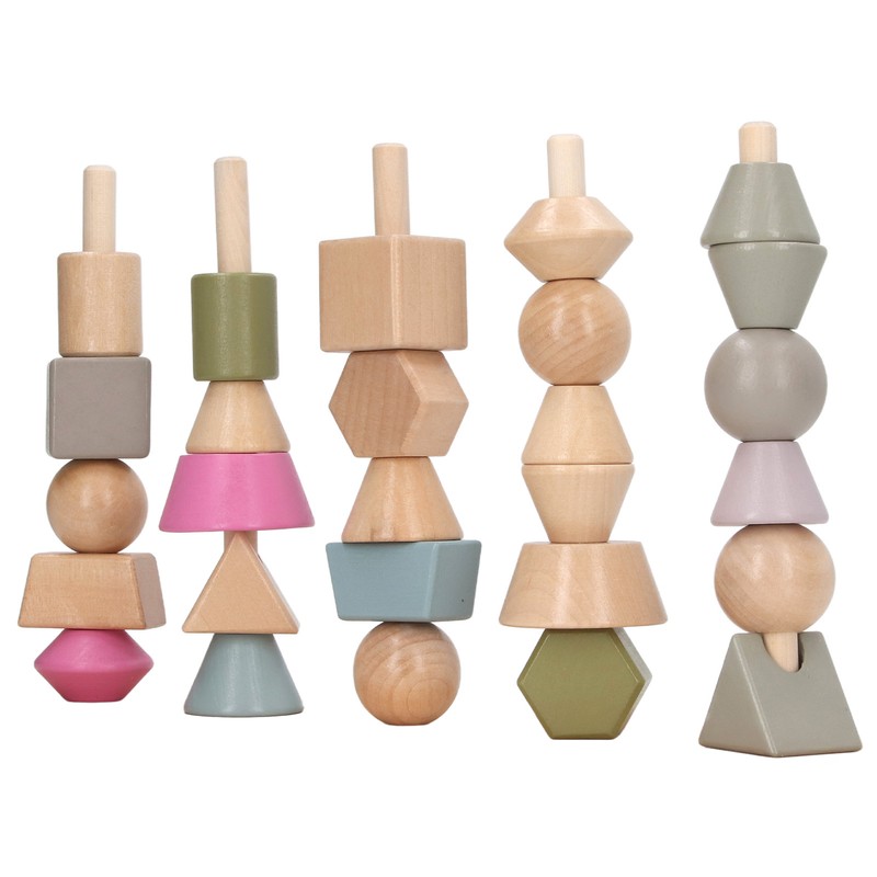 Stack Matching Set Educational Wood with 10 Cards Geometric Shape