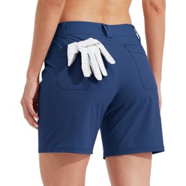 Willit - Pantalones cortos deportivos de golf para mujer, de 7 pulgadas, de secado rápido, pantalones cortos casuales de verano con bolsillos, resistentes al agua, azul marino, 4