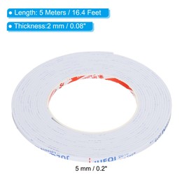 PATIKIL 5m/16.4ft Sealing Foam Tape, 5mm Wide 2mm Thick Single Sided Weather Stripping Door Furniture Seal Strip for Window Pipes Insulation, White
