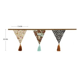 12Pcs/13Ft Fabric Triangle Flags Cotton Tassel Banner, Vintage Floral Bunting Pennant Garland for Wedding,Birthday Parties,Baby Shower,Festivals,Nursery,Home,Outdoor Hanging Decoration(Brown)
