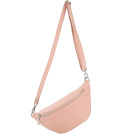 modamoda de - T211 - Italian Hip Bag, Chest Bag, Medium, Soft Leather, Pastel pink, s