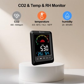 KETOTEK CO2 Monitor Indoor Air Quality Meter with CO2 Alarm, Temperature, Humidity Display, Portable Carbon Dioxide Detector for Home, Car, Office or School