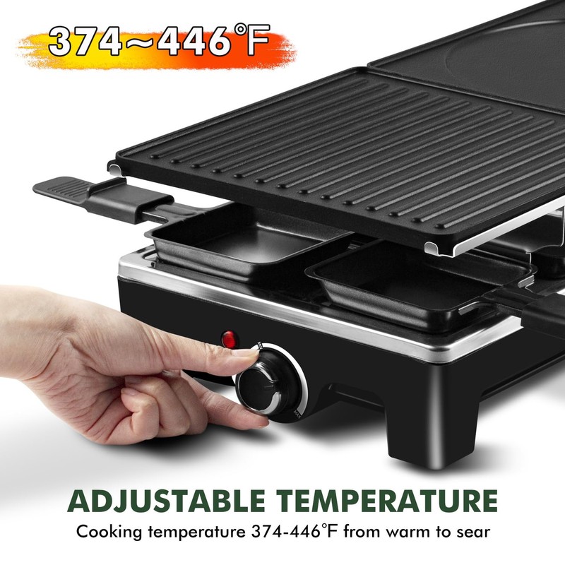 CUSIMAX Raclette Grill, Electric Grill, Reversible 2 in 1 Non-stick