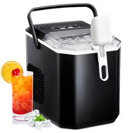 Antarctic Star Countertop Ice Maker with S/L Bullet Ice, 28 LBS/24H, Pebble Portable Ice Machine with Ice Scoop and Handle, Self-Cleaning, One-Click Operation, for Kitchen, Office, Home Use, Black