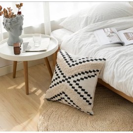 MODERN HOMES (Set of 2) Boho Design Tufted Cotton Cushion Covers / Decorative Throw Pillow Covers (16x16 inch, Checkers)