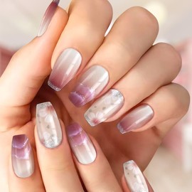 24 Pcs Press On Nails Short, Soft Gel Fake Nails, Glossy, Durable & Reusable, Easy to Apply Glue On Nails for Women By Bows And Knots