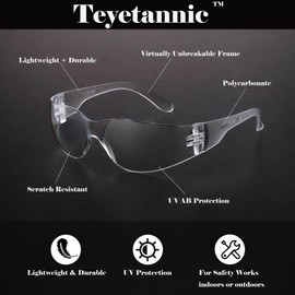 Teyetannic 12 Pack Clear Safety Glasses for Men Women, Protective Eyewear with Scratch Impact Resistant for Work, Lab, Construction, ANSI Z87.1 Rated