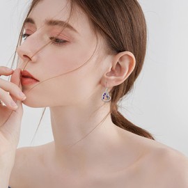 CRMAD Tulip Earrings for Women Sterling Silver Purple Tulip Flower Dangle Leverback Handmade Earring for Girls (heart)