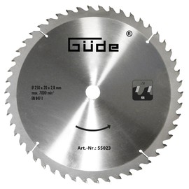 Güde 55023 Wood Saw Blade HM 250 x 20 x 50Z (Carbide, 25 cm Diameter, 2 cm Saw Blade Bore, 50 Teeth, 2.8 mm Saw Blade Thickness, for Max. Cuts with up to 7000 rpm)