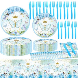 Wuhetyo 61pcs Bridal Shower Paper Plates and Napkins Disposable Tableware Set for Engagement Bridal Shower Wedding Party Decorations (Plates,Tablecloth,Napkin,Knife & Fork,Serves 10)