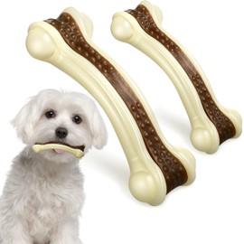 Sosation Bones Shaped Dog Toys for Aggressive Chewers, 2 Pack Dog Chew Toys Nylon Beef Flavor Dog Teething Toys for Large/Medium/Small Puppies Breeds(Medium, Small, Curved Bone)