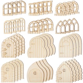Yulejo 48 Pcs Wooden Garden Doors Craft Kit - Mini Window Fairy House DIY Unfinished Miniature Door Unpainted Window Accessories for Wall Home Party Decoration (Antique Style)
