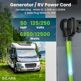 GEARit 50-Amp Generator Extension Cord (10 Ft) NEMA 14-50P to SS2-50R Twist Lock Connector STW 6/3+8/1 AWG 125/250V for 50A Power Inlet Box, RV Camper, Generator to House - 10 feet