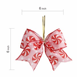 Meseey 12 Pcs Christmas Candy Bows 6 Inch Red and Pink Gingerbread Man Lollipop Peppermint Christmas Wreath Bow for Xmas Tree Wreath Bows DIY Craft Decoration (Pink Swirl)