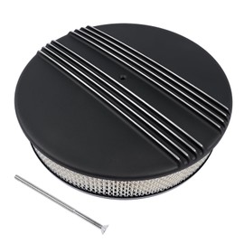 Woosphy 14" x 3" Half Finned Aluminum Air Cleaner With Recessed Base and Paper Element Black Replacement for Single Quad Carburetors with 5-1/8" Neck