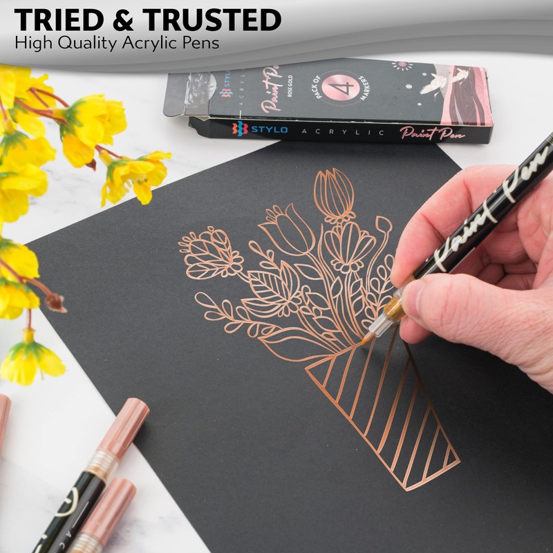 Stylo 4 Stück Metallic Marker Stifte Set – Roségold, permanente