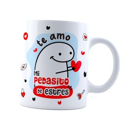 Taza flork amor te amo | mi pedacito de estres | regalo novios san valentin | Frase Meme divertida | Cerámica Blanca 11 oz | Para Café o té