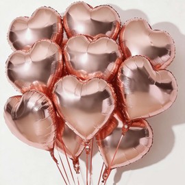 10pcs Rose Gold Foil Heart Shaped Balloons - 18 Inch Heart Mylar Balloons for Baby Shower, Wedding, Valentine's Day Decorations