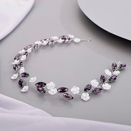 Diadema De Cristal Con Flores De Color Morado Para Boda, Enredadera Para El Pelo Para Novia, Mujeres Y Niñas, Para Peinados De Boda Púrpura 1 Unidad (Paquete De 1)