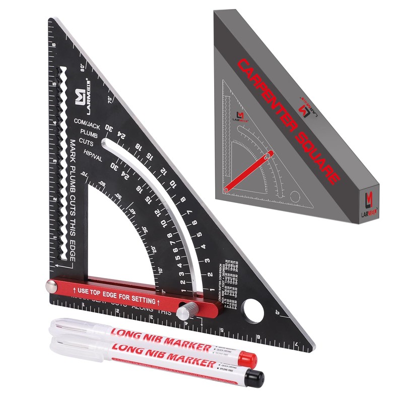 LARMEIL Carpenter Square 7 inch Woodworking Tools Adjustable Rafter Square
