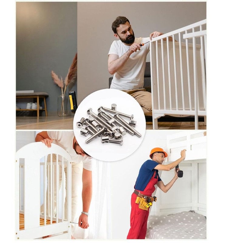 Crib Screws Hardware Replacement Kit - M6x40/50/60/70/80 mm Hex Drive