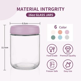 NCnnwovf 16 oz Overnight Oats Containers with Lids,Wide Mouth Mason jars,Airtight Glass Jars for Yogurt，Milk,Salad,Cereal,Snacks,Sugar,Spice (4)