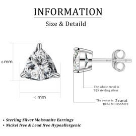 Tunzug Trillion Moissanite Earrings D Color VVS1 Clarity Triangle Cut Lab-Made Diamonds 18K White Gold Plated 925 Sterling Silver Friction Base Earrings Jewelry for Women
