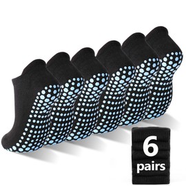 SkiBeaut - 6 pares de calcetines antideslizantes para hombre y mujer, unisex, para pilates, hombre, mujer, para yoga, hogar, hospital, etc, #02 Negro- 6 Pares, 8-10