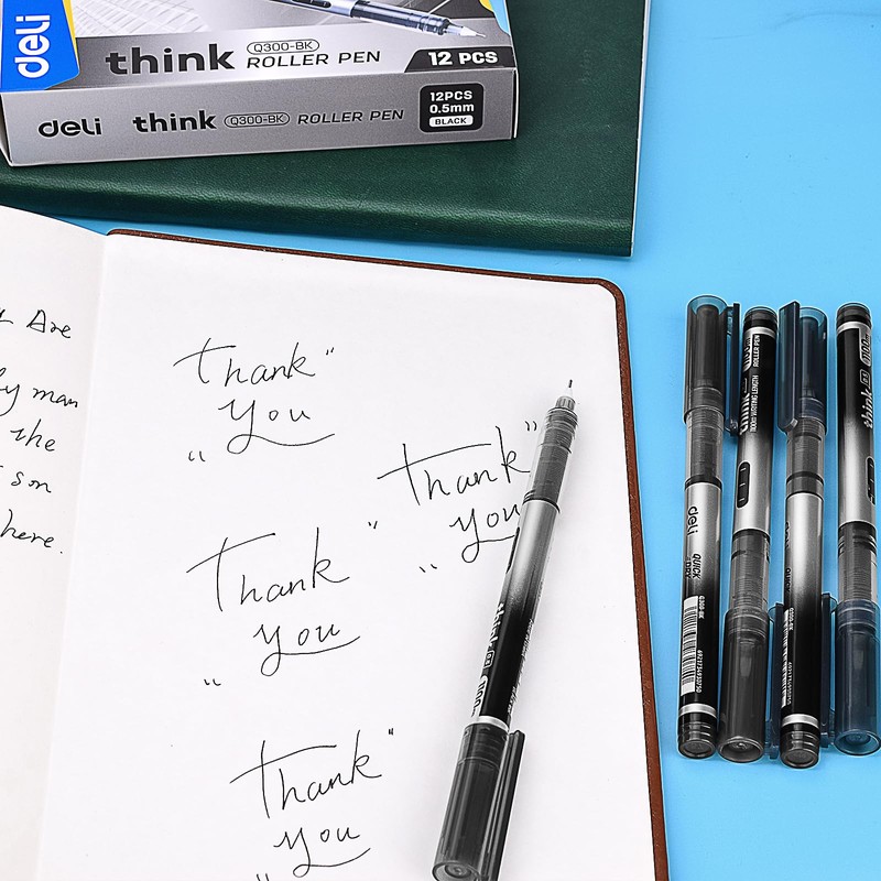 BASUNOCL 12 Pcs Fine Point Pen Liquid Rollerball Pens, 0.5mm