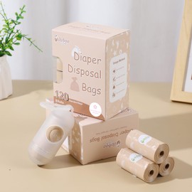 USBOO Diaper Bags Disposable for Baby, Biodegradeable Dirty Diaper Bags (8 Refill Rolls/120 Bags) with Dispenser, Leak Proof Diaper Trash Bags, Baby Poop Bags, Cherry Blossom Scent