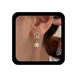 Aneneiceera Vintage Cz Pearl Ball Dangle Earrings Gold Crystal Circle Stud Earrings Tiny Pearl Cluster Drop Earrings Small Bead Earrings Jewelry for Women