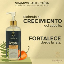 Shampoo Anti-Caída con chile habanero y cacahuanche (500ml) | Estimula el crecimiento de cabello | fortalece el cabello desde la raíz | No reseca el cabello | Aporta Brillo e hidratación | regula la grasa en el cabello