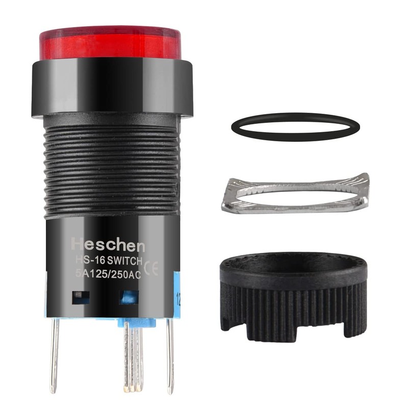 Heschen 16 mm Round Push Button Momentary Type, 1NO 1NC,
