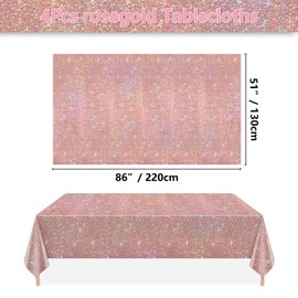 APUXXJUPA 4 Pack Rose Gold Tablecloth, Rectangle Birthday Tablecloth Pink and Gold Table Covers for Girls 18th Birthday Decorations Bridal Wedding Party Supplies, 130 x 220 cm (4, Rosegold)